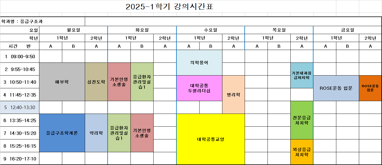 [25-1학기 응급구조과 강의시간표] 첨부 이미지