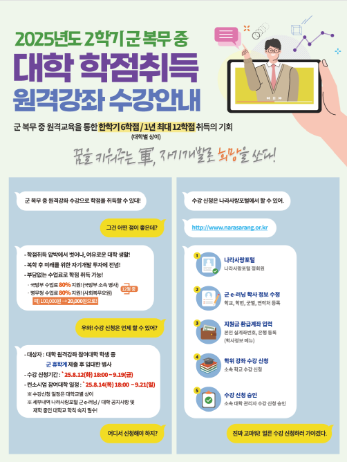 [공지]2025-2학기 군e-러닝 수강신청 및 등록 안내 첨부 이미지